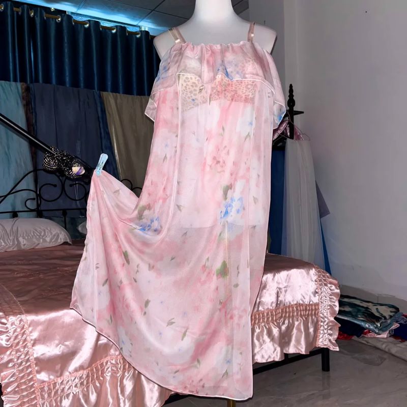 Pink Silk Printed See Through  - Robe Silk Women review and price