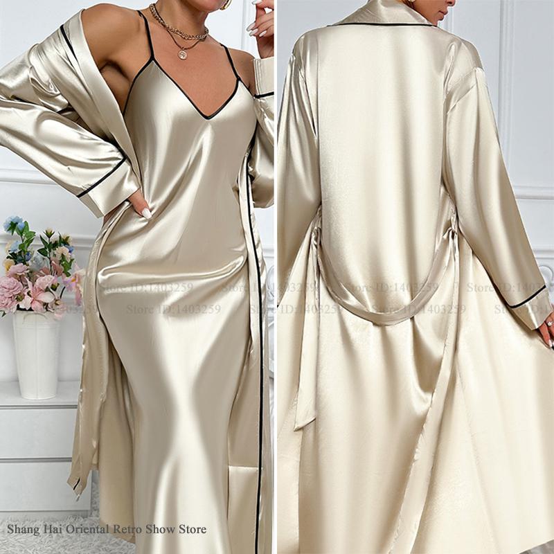 Sexy Long Twinset Robe Set Che - Robe Silk Women review and price